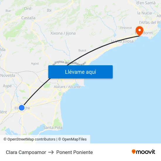 Clara Campoamor to Ponent Poniente map