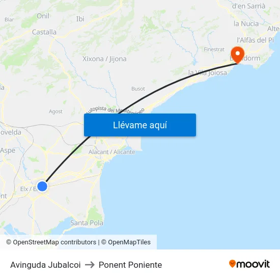 Avinguda Jubalcoi to Ponent Poniente map