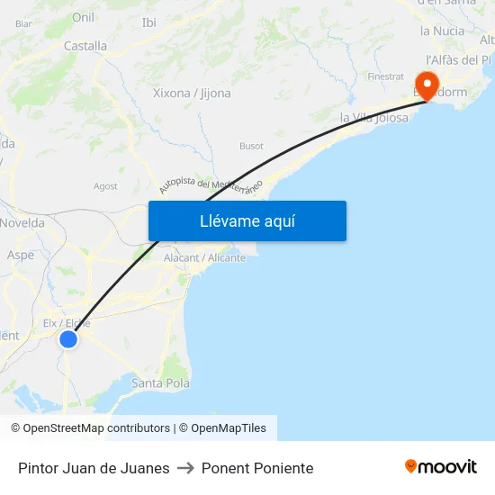 Pintor Juan de Juanes to Ponent Poniente map