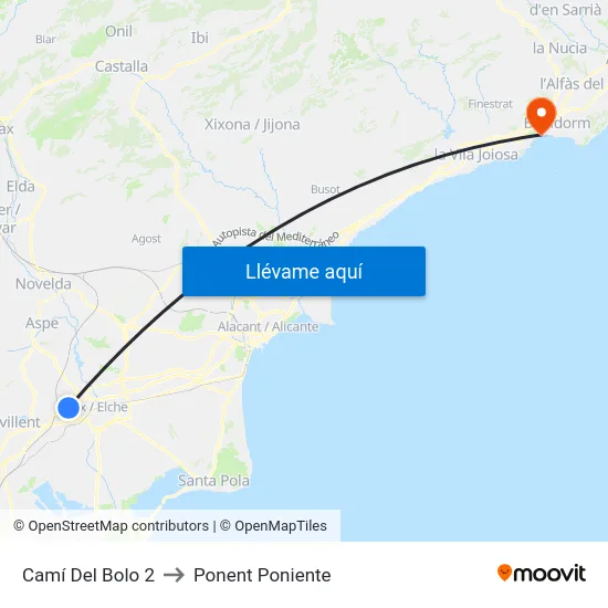 Camí Del Bolo 2 to Ponent Poniente map