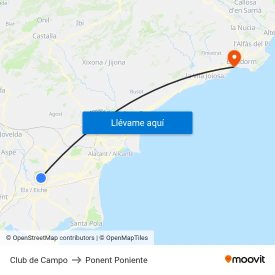 Club de Campo to Ponent Poniente map