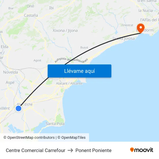Centre Comercial Carrefour to Ponent Poniente map
