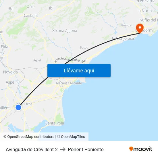 Avinguda de Crevillent 2 to Ponent Poniente map