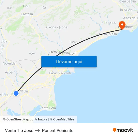 Venta Tío José to Ponent Poniente map