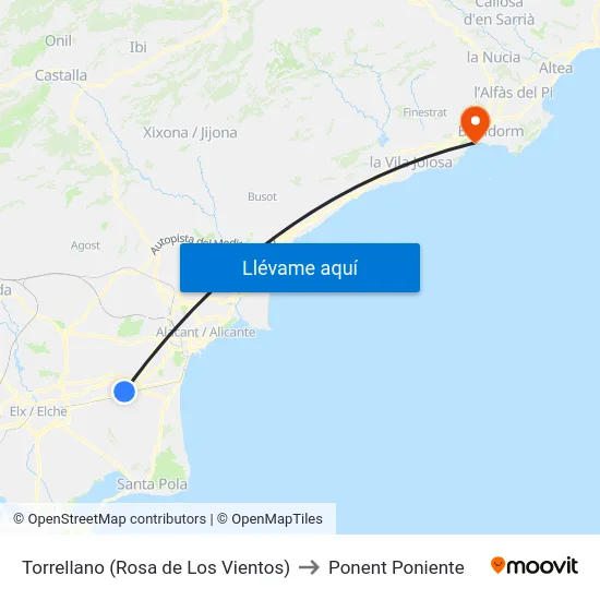 Torrellano (Rosa de Los Vientos) to Ponent Poniente map