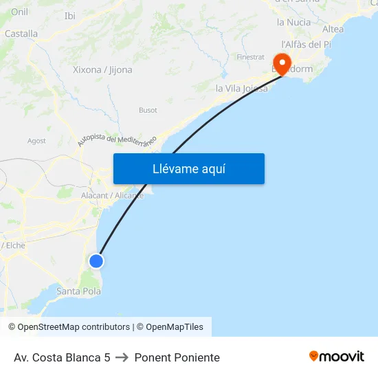 Av. Costa Blanca 5 to Ponent Poniente map