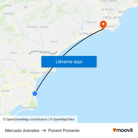 Mercado Arenales to Ponent Poniente map
