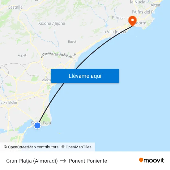 Gran Platja (Almoradí) to Ponent Poniente map