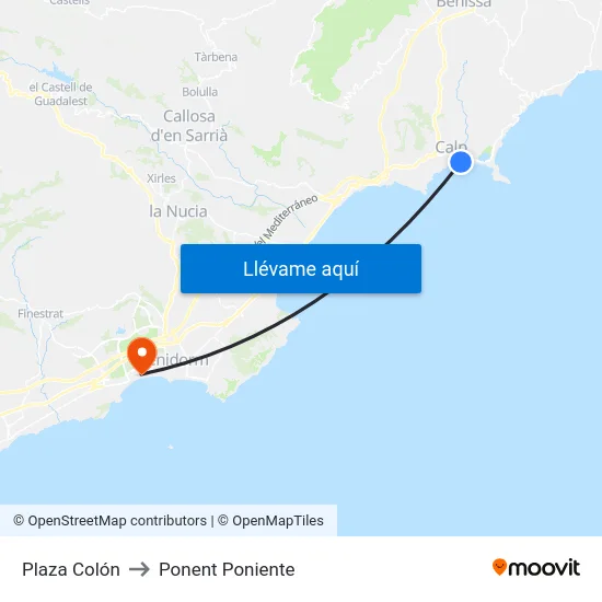 Plaza Colón to Ponent Poniente map