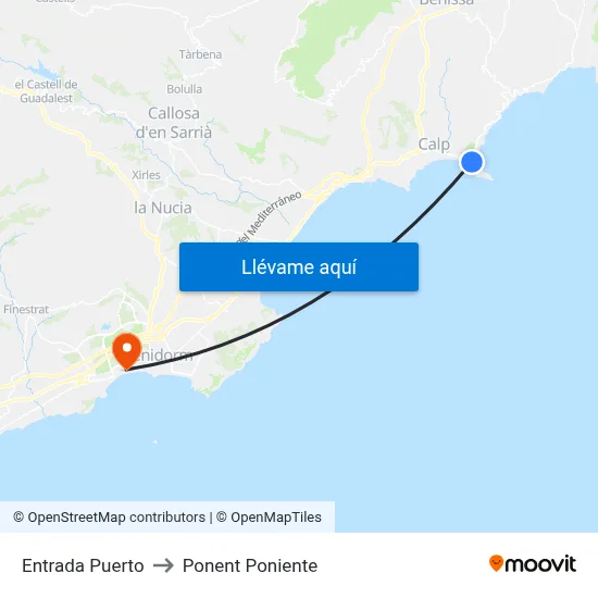 Entrada Puerto to Ponent Poniente map