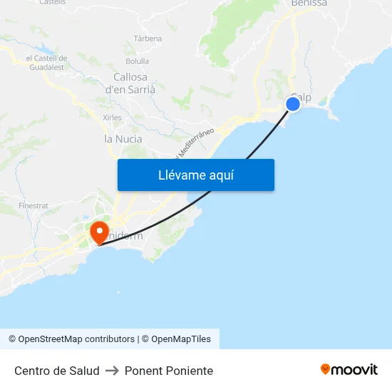 Centro de Salud to Ponent Poniente map