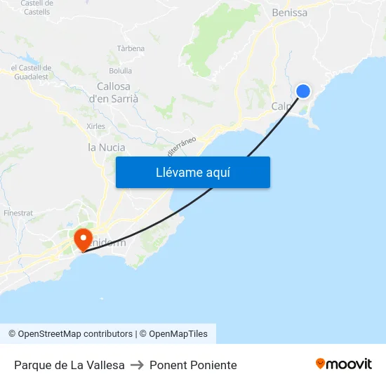 Parque de La Vallesa to Ponent Poniente map