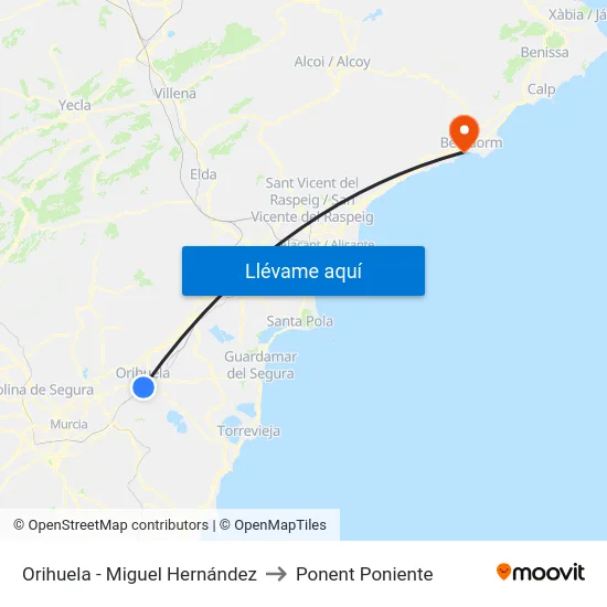 Orihuela - Miguel Hernández to Ponent Poniente map