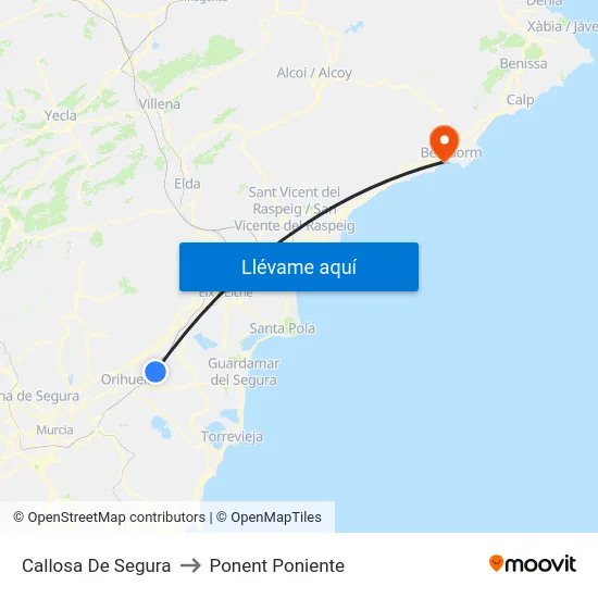 Callosa De Segura to Ponent Poniente map