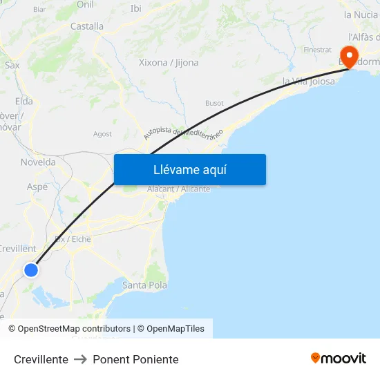 Crevillente to Ponent Poniente map