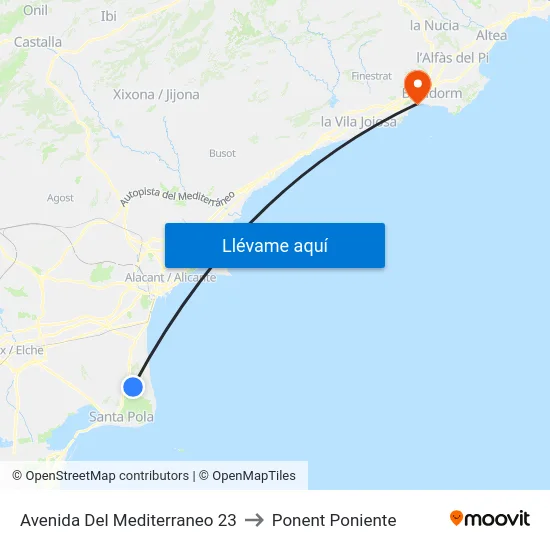Avenida Del Mediterraneo 23 to Ponent Poniente map
