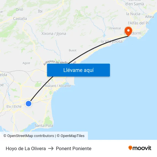 Hoyo de La Olivera to Ponent Poniente map