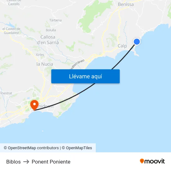 Biblos to Ponent Poniente map