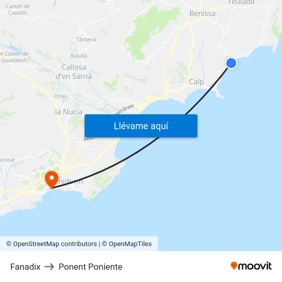 Fanadix to Ponent Poniente map