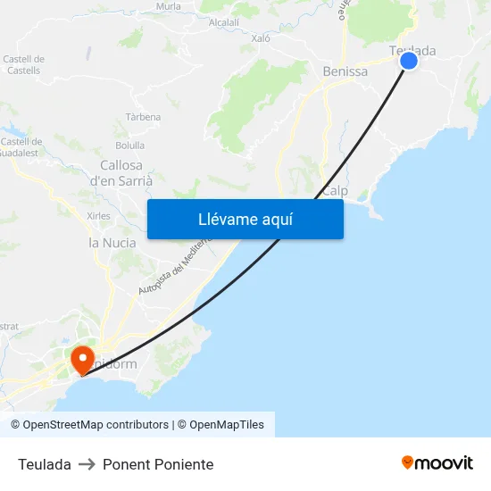 Teulada to Ponent Poniente map