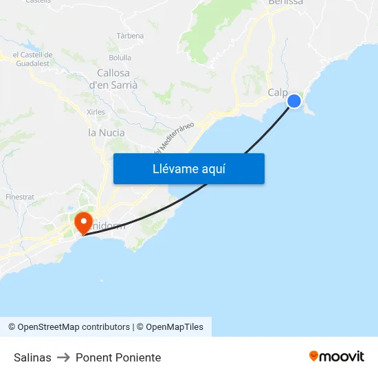 Salinas to Ponent Poniente map