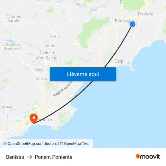 Benissa to Ponent Poniente map