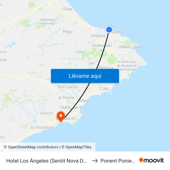 Hotel Los Ángeles (Sentit Nova Dénia) to Ponent Poniente map
