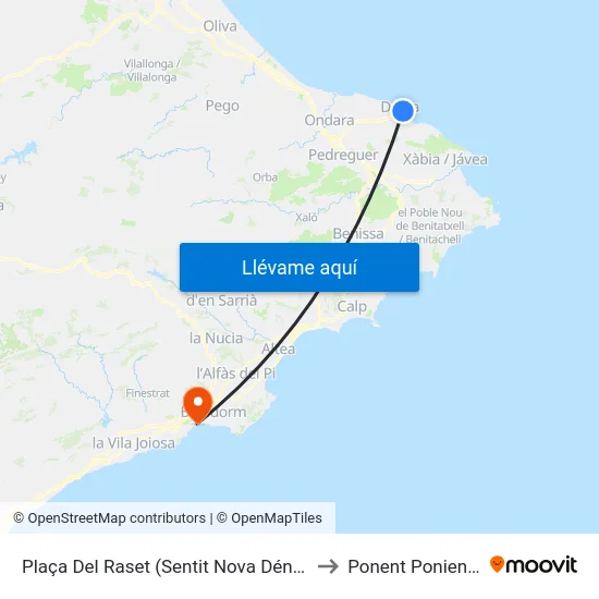 Plaça Del Raset (Sentit Nova Dénia) to Ponent Poniente map