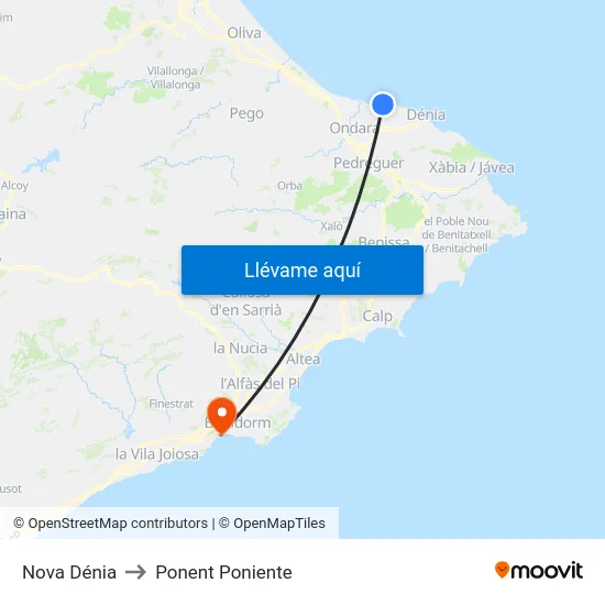 Nova Dénia to Ponent Poniente map