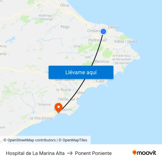 Hospital de La Marina Alta to Ponent Poniente map