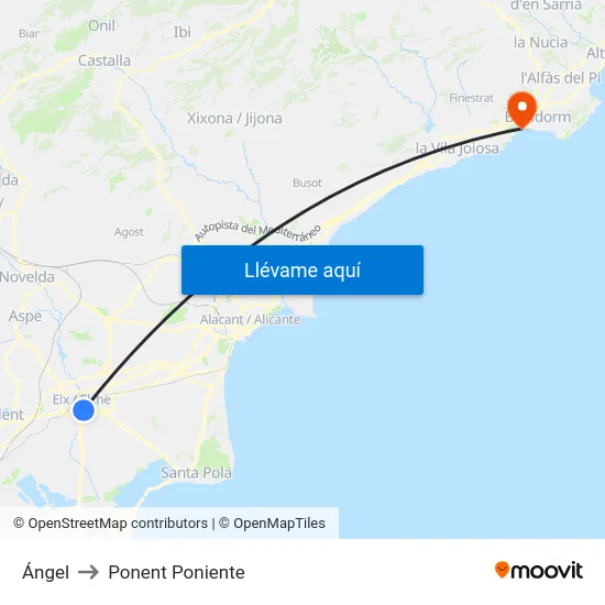 Ángel to Ponent Poniente map