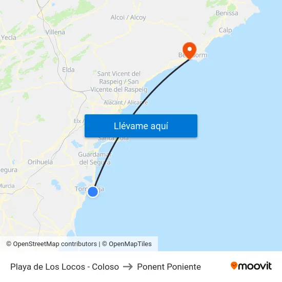 Playa de Los Locos - Coloso to Ponent Poniente map