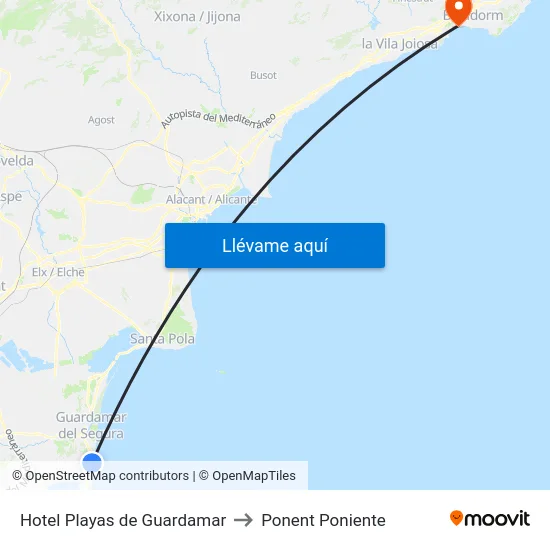 Hotel Playas de Guardamar to Ponent Poniente map