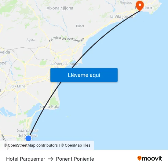Hotel Parquemar to Ponent Poniente map
