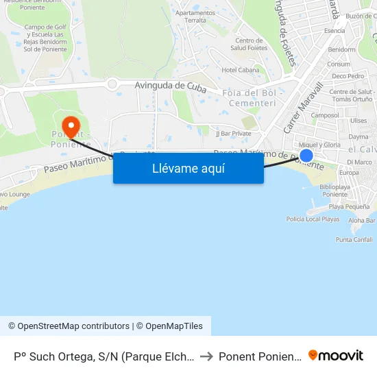 Pº Such Ortega, S/N (Parque Elche) to Ponent Poniente map