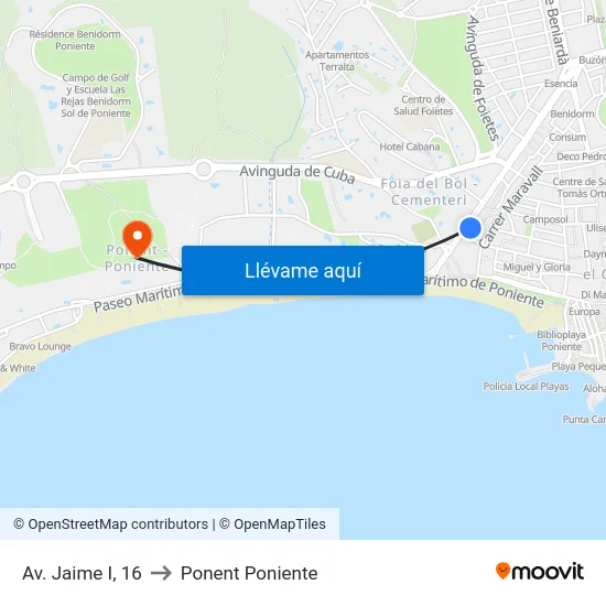 Av. Jaime I, 16 to Ponent Poniente map