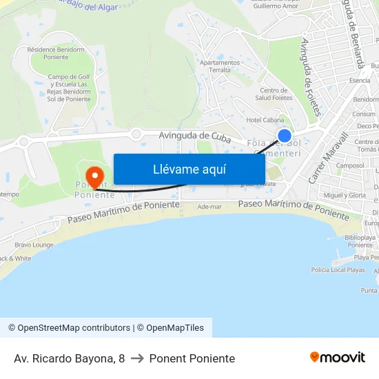 Av. Ricardo Bayona, 8 to Ponent Poniente map