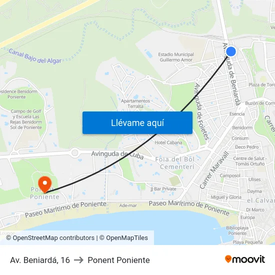 Av. Beniardá, 16 to Ponent Poniente map