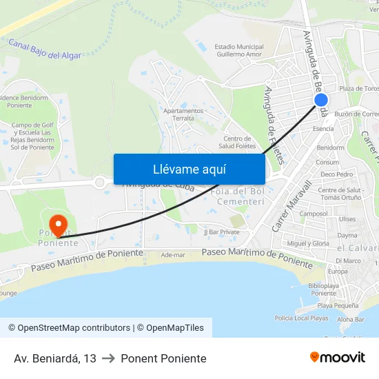 Av. Beniardá, 13 to Ponent Poniente map