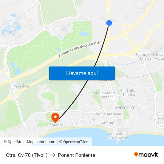 Ctra. Cv-70 (Tivoli) to Ponent Poniente map