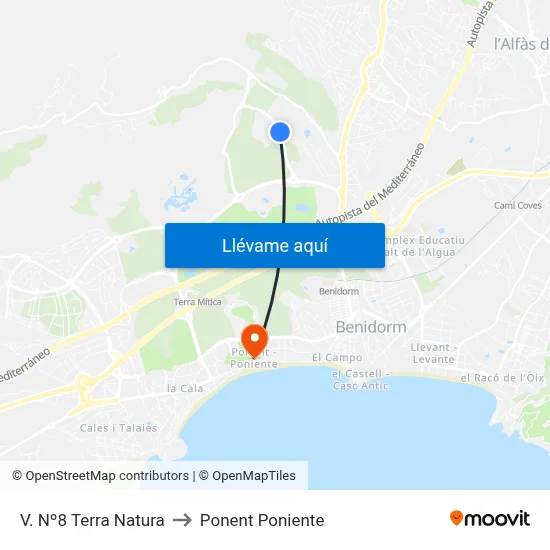 V. Nº8 Terra Natura to Ponent Poniente map