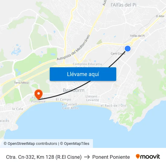 Ctra. Cn-332, Km 128 (R.El Cisne) to Ponent Poniente map