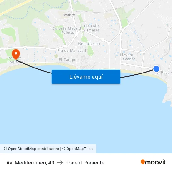 Av. Mediterráneo, 49 to Ponent Poniente map