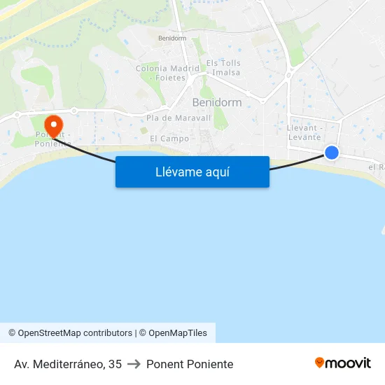 Av. Mediterráneo, 35 to Ponent Poniente map