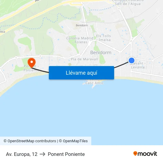 Av. Europa, 12 to Ponent Poniente map
