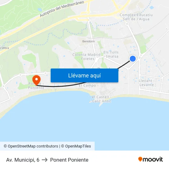 Av. Municipi, 6 to Ponent Poniente map