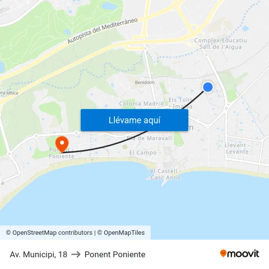 Av. Municipi, 18 to Ponent Poniente map