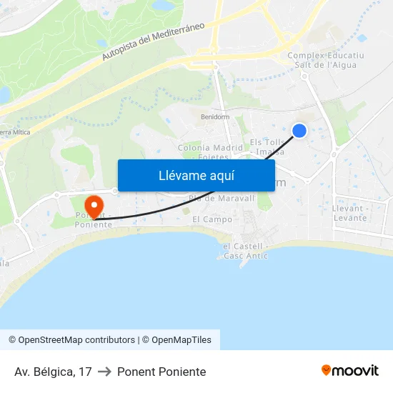 Av. Bélgica, 17 to Ponent Poniente map