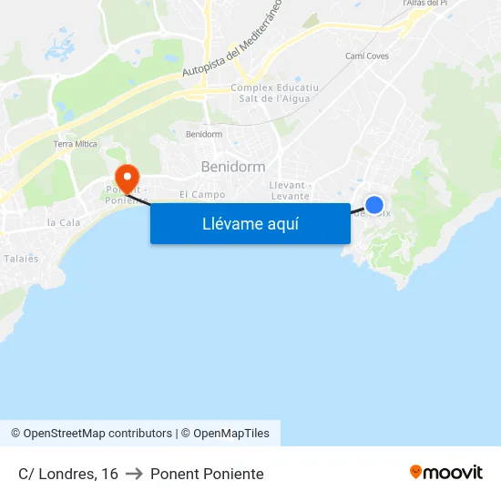 C/ Londres, 16 to Ponent Poniente map