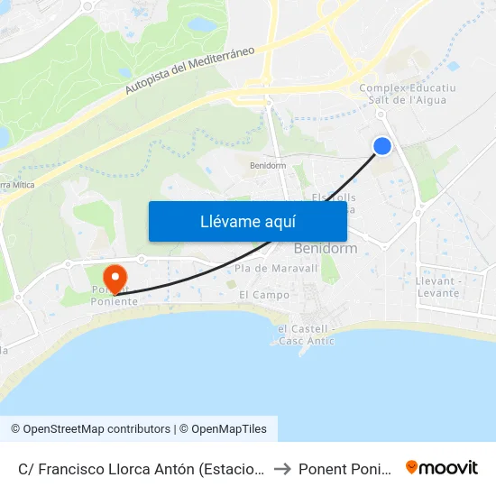 C/ Francisco Llorca Antón (Estacion Bus) to Ponent Poniente map